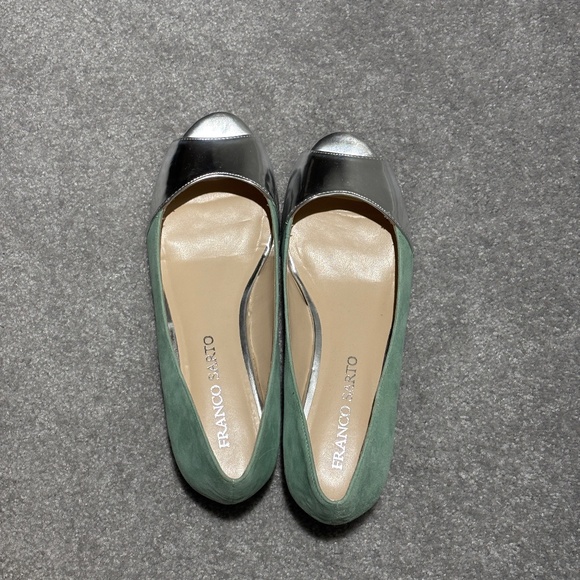 Franco Sarto mint green suede and silver peep toe ballet flats worn once - Picture 5 of 7